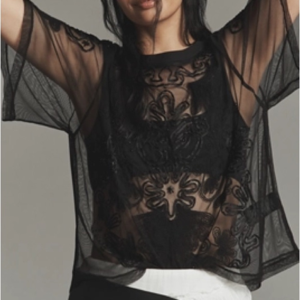 NWT: Anthropologie Sheer Mesh Top, Size L